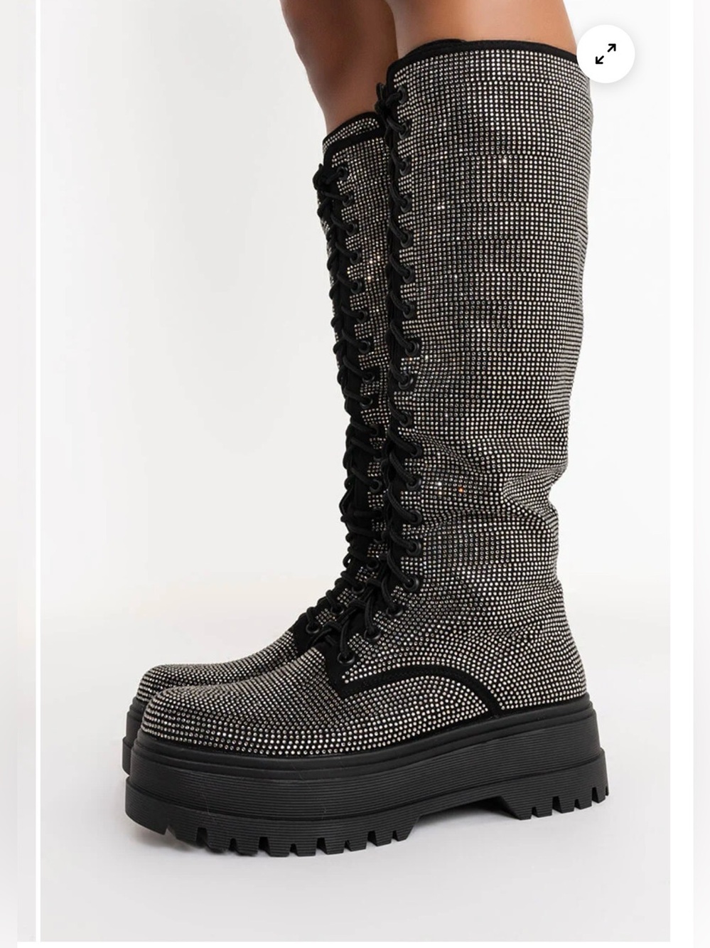 Torrid Betsey Johnson Knee High Embellished Silver Rhinestones Lace-Up Boots - Picture 5 of 16